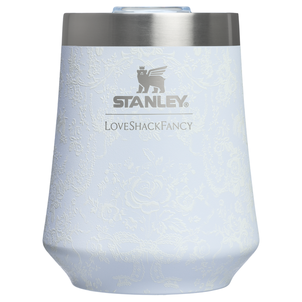 Shatterproof Luxury Stanley 1913 x LoveShackFancy Holiday Reserve Wine Tumbler D367F - Elegant Stemless Vacuum Insulated Wine Tumbler - Baby Bow Pink Peppermint