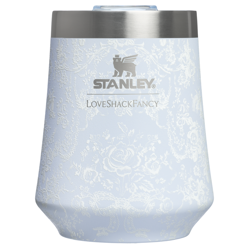 Shatterproof Luxury Stanley 1913 x LoveShackFancy Holiday Reserve Wine Tumbler D367F - Elegant Stemless Vacuum Insulated Wine Tumbler - Toscana Toile Alpine Blue