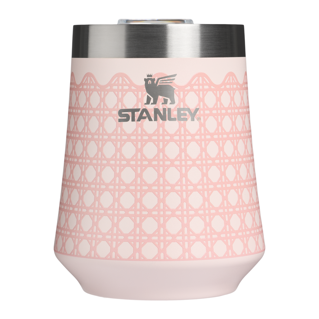 Vacuum Insulated Wine The Reserve Wine Tumbler D352C - Premium Insulated Egg-Shaped Wine Glass for Outdoors - Rose Quartz Rattan