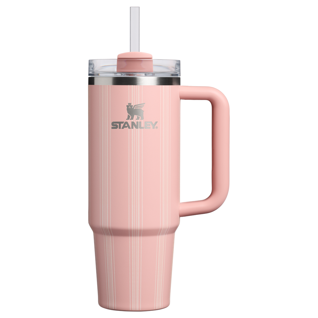 Insulated Travel The Quencher H2.0 Flowstate Tumbler D343V - Double-Wall Vacuum Insulated Travel Tumbler with Straw - Peach Rose Picnic Stripe