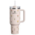 Insulated Travel The Quencher H2.0 Flowstate Tumbler D362R - Premium Stainless Steel Straw Cup for All-Day Hydration - Rose Quartz Bouquets