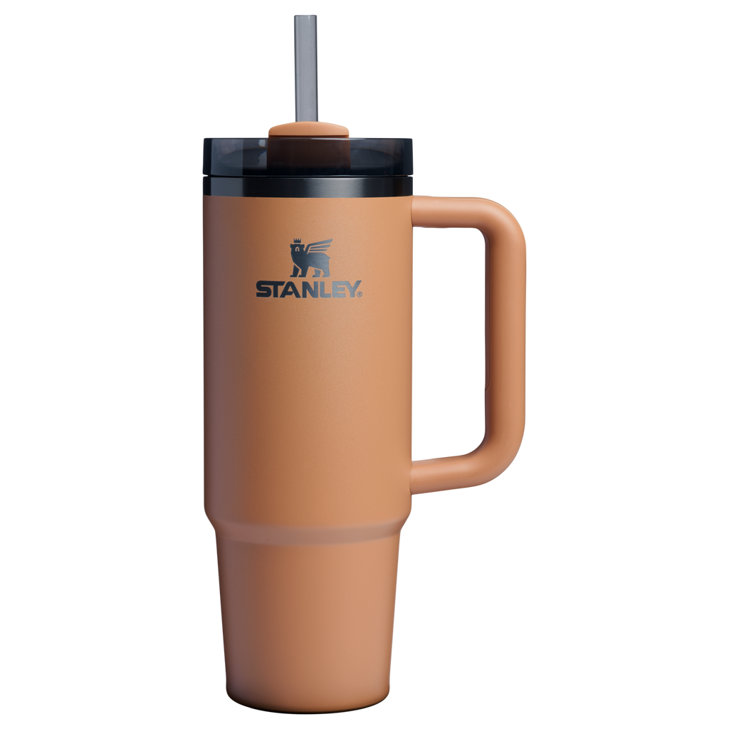Insulated Travel The Quencher H2.0 Flowstate Tumbler | Stanley Create D331C - Double-Wall Vacuum Insulated Travel Tumbler with Straw - Camel