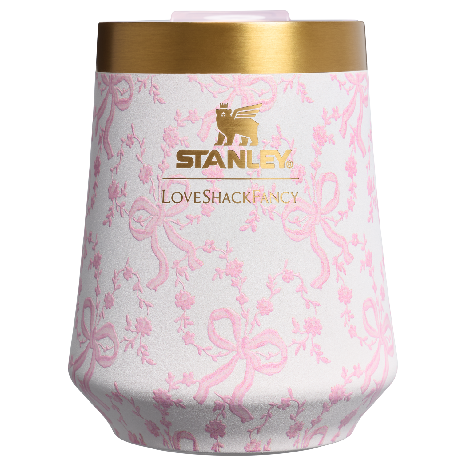 Shatterproof Luxury Stanley 1913 x LoveShackFancy Holiday Reserve Wine Tumbler D367F - Elegant Stemless Vacuum Insulated Wine Tumbler - Coquette Bow Chantilly